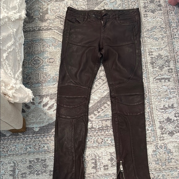 All Saints Chocolate Leather Trousers - Picture 1 of 3